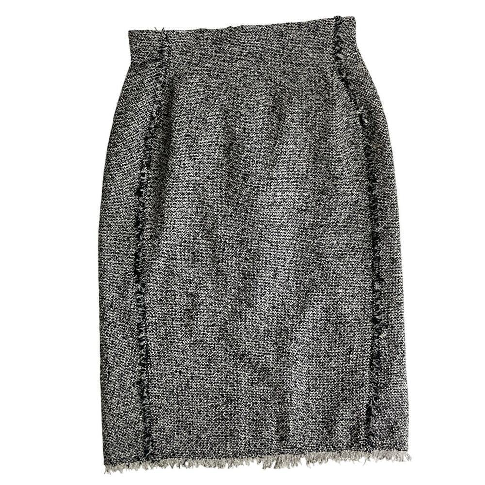 REBECCA‎ TAYLOR SKIRT A LINE PENCIL GRAY/BLACK SZ 0 TRIM HEM FRINGE AESTHETIC - Picture 10 of 13